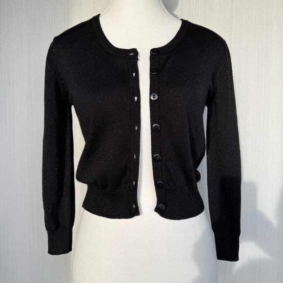 MOSSIMO SUPPLY CO. Cardigan Cropped Knit Sweater S Black Sparkly Button Front - Picture 4 of 15